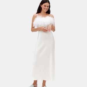 SLEEPER Boheme Feather Dress in White